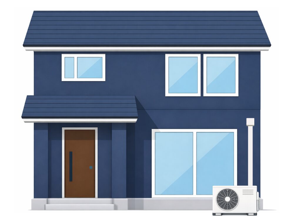 エアコン室内機と室外機をともに1階に設置した場合の配管イメージ（同階設置の工事例）